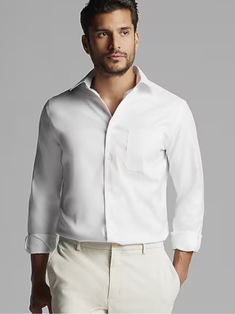 Tasso Elba White Long Sleeve Dress Shirt 100% Luxury Cotton Mens Size 16 L 32/33